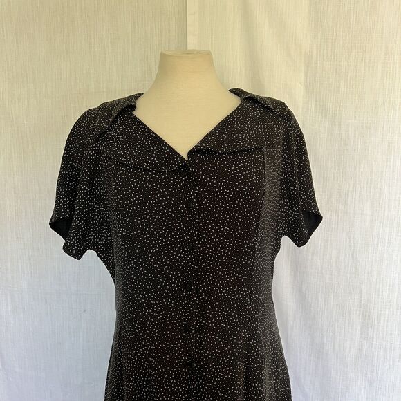 Vtg 90’s Dana Buchman Silk Black Polka Dot Midi Shirt Dress Size 14 Classic NOS - Picture 3 of 9